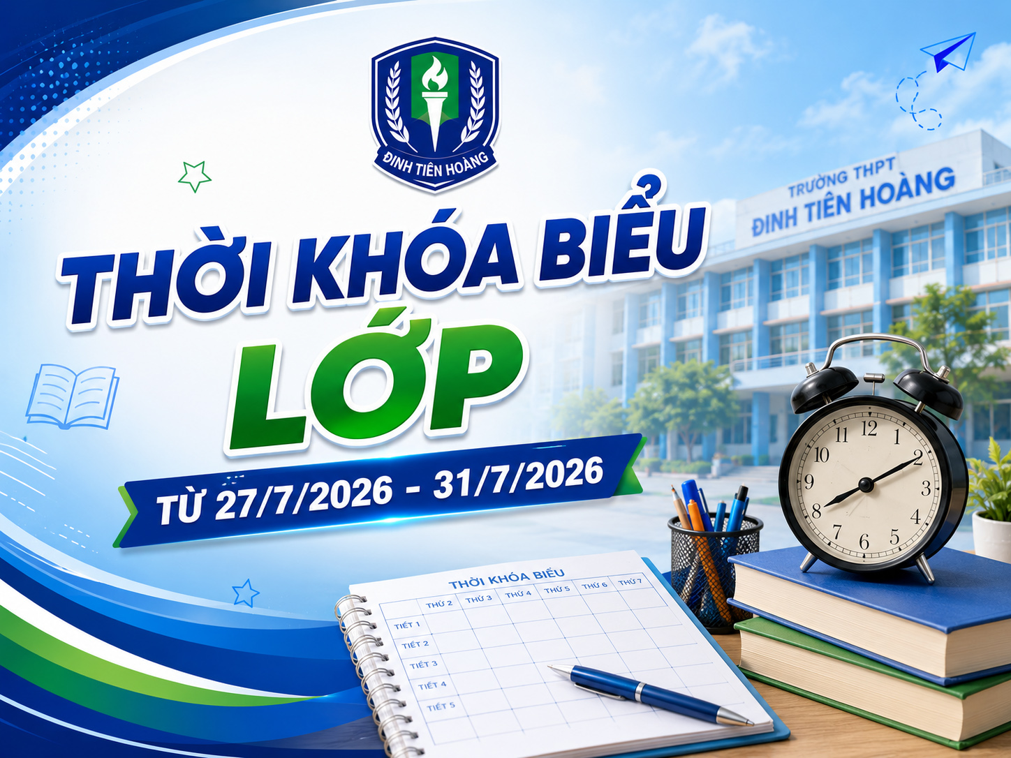 THỜI KHÓA BIỂU LỚP TỪ 27/7/2026-31/7/2026
